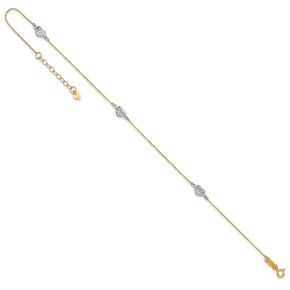 14k Two-tone Puff Heart Charm 10in Plus 1\